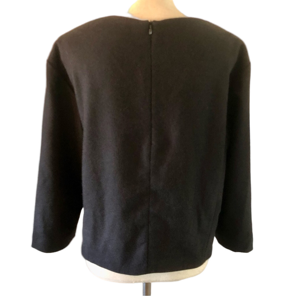 Narciso Rodriguez Black Wool Top Women's Boxy Boatneck 3/4 Sleeves Back Zipper - Picture 6 of 15